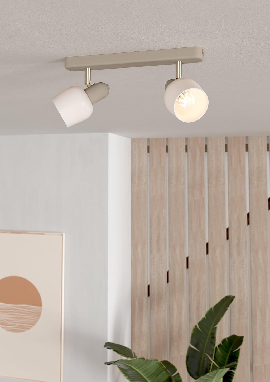 Eglo Ceiling Spotlight Corato 173, lamp with 2 Adjustable Spots, Metal Light in Sand and Silver, White Glass, E14 Socket