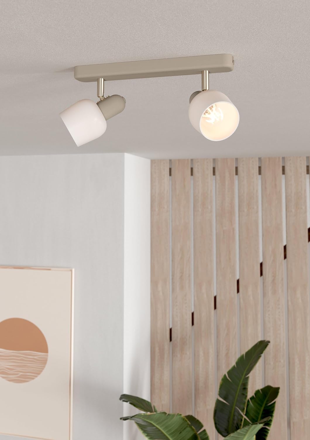 Eglo Ceiling Spotlight Corato 173, lamp with 2 Adjustable Spots, Metal Light in Sand and Silver, White Glass, E14 Socket