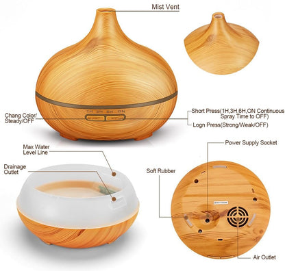 300ml Essential Oil Diffuser Aroma Diffuser Aromatherapy Ultrasonic Cool Mist Humidifier 7 Color LED Change for Office Home Bedroom Living Room Study Yoga Spa