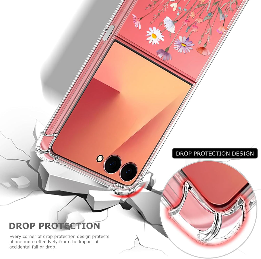 Floral Clear Case for Samsung Galaxy Flip 7 for Women Girls, Pretty Phone Cover for Galaxy  Flip7, Flower Design Cute Pattern Slim Soft Drop Proof Protective TPU Bumper Case