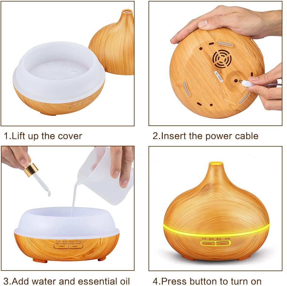 300ml Essential Oil Diffuser Aroma Diffuser Aromatherapy Ultrasonic Cool Mist Humidifier 7 Color LED Change for Office Home Bedroom Living Room Study Yoga Spa