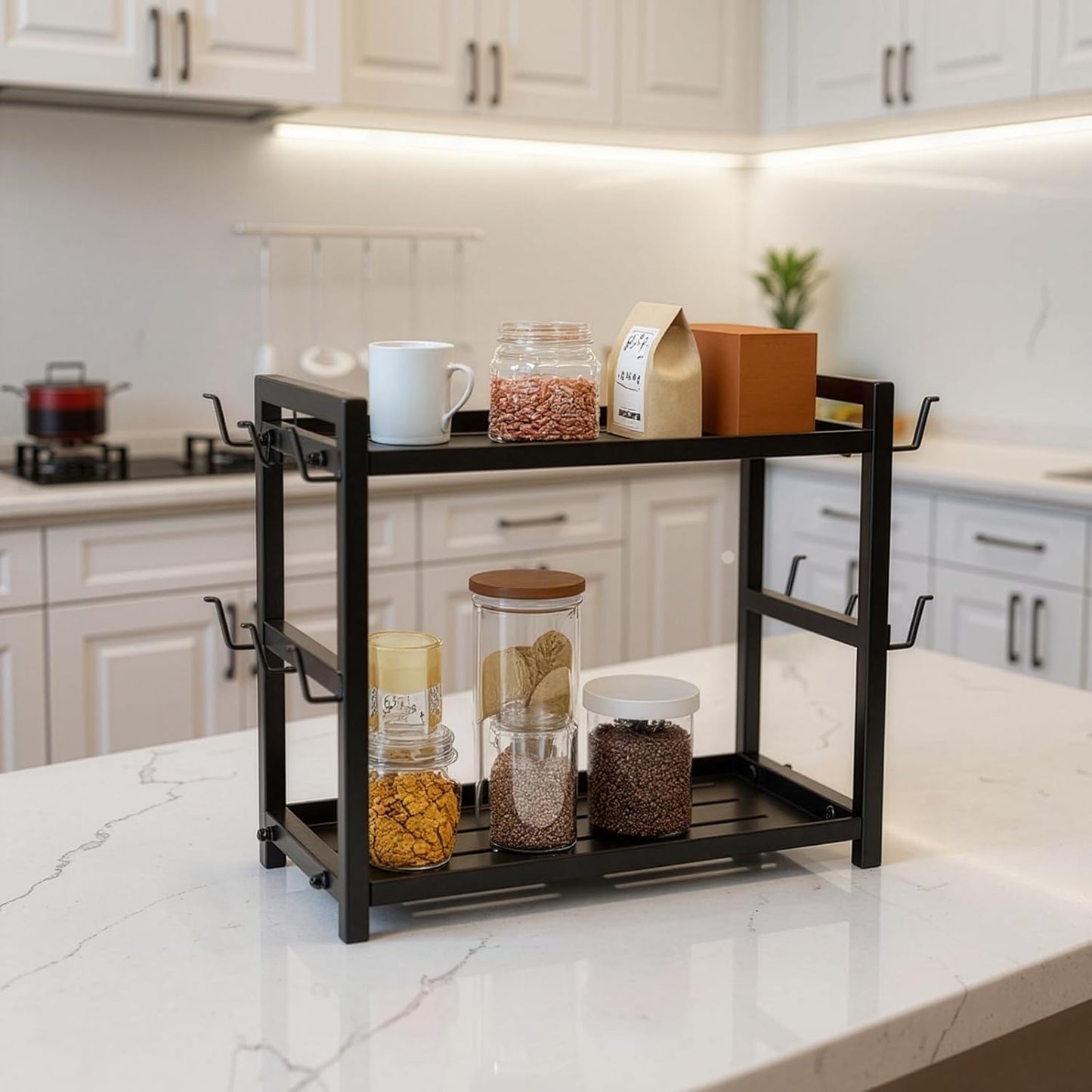 2-Tier Coffee Mug Holder & Kitchen Rack – 12 Hooks