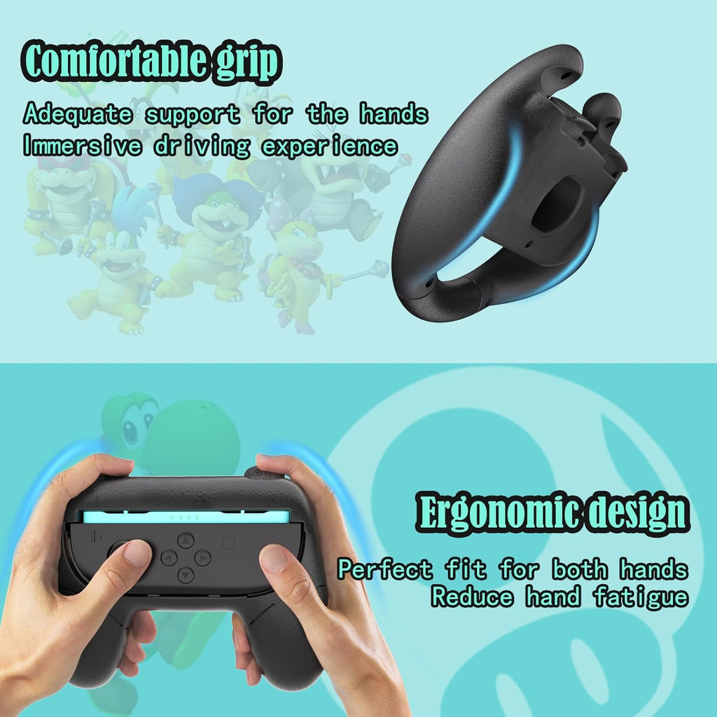 Steering Wheels for Nintendo Switch 2 Joy-Con Grip Racing Wheels for Mario Kart 8 Deluxe 4 in 1 Mario Kart Game Switch 2 Steering Wheel Grip Cover Joy-Con Controller Accessories