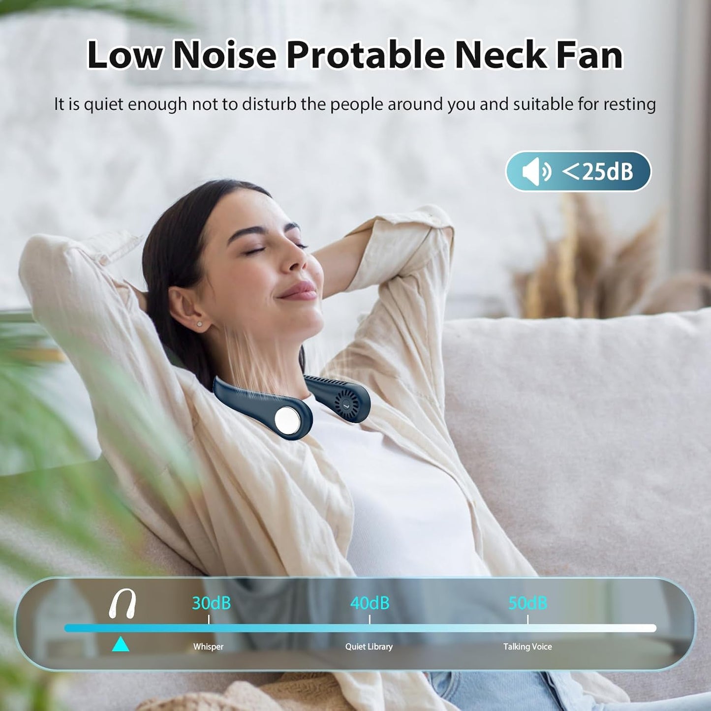 Neck Fan, Portable Neck Fan Hands Free Bladeless Mini Fan with 360°Cooling Airflow, USB Rechargeable Personal Fan Quiet Wearable Fan with 3 Wind Speed for Sports Outdoor Indoor