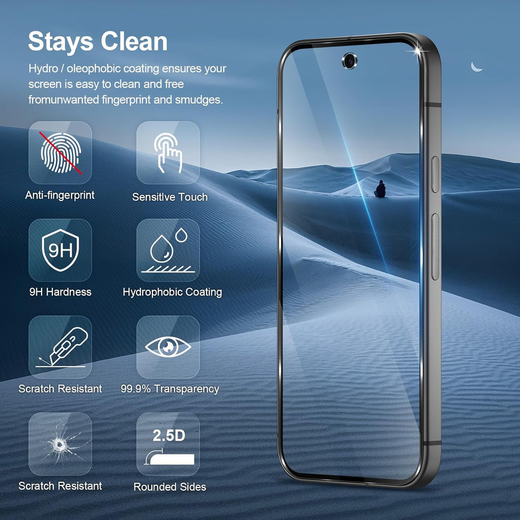 3 PACK Screen Protector for Google Pixel 9 /Pixel 9 Pro Tempered Glass [HD Full Coverage] [Easy Installation] [Round Edge] [Scratch Resistant] [9H Hardness]