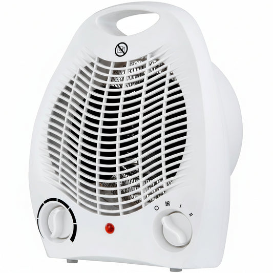 2 in 1 Electric Fan & Heater 2000W with 2 Heat Settings, Overheat Protection & Safety Tip Over Switch, Adjustable Thermosat & Cooling Only Setting, Portable & Lightweight White