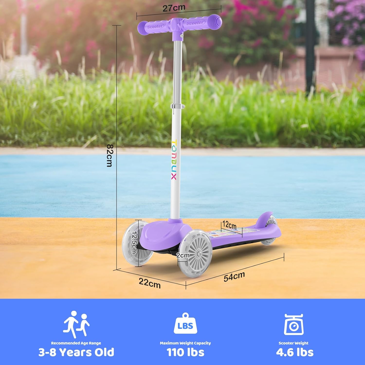 Kids Scooter for Ages 3-5, Toddler Scooter with Light-Up Deck and Wheels, Adjustable 4-Level Height 3-Wheel Scooters for Kids, Lean-to-Steer Design