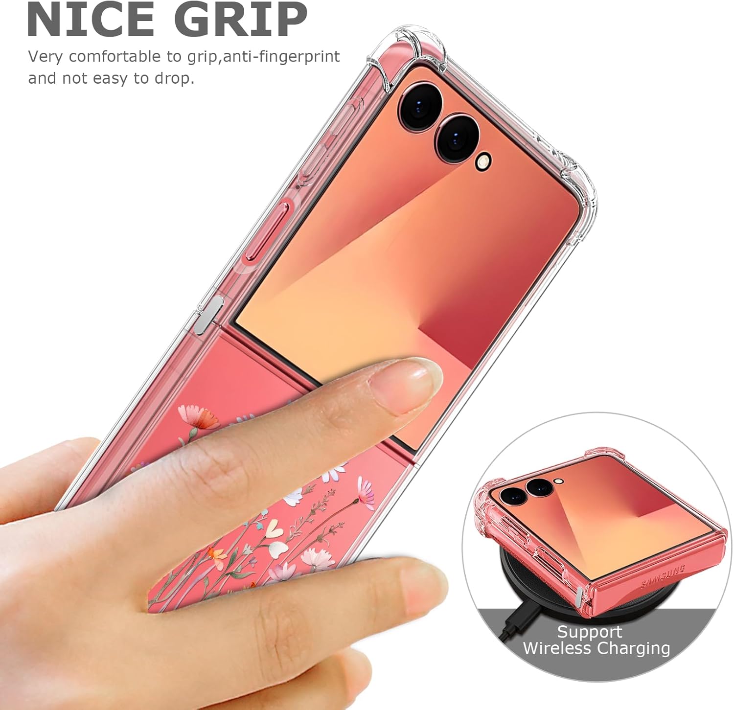 Floral Clear Case for Samsung Galaxy Flip 7 for Women Girls, Pretty Phone Cover for Galaxy  Flip7, Flower Design Cute Pattern Slim Soft Drop Proof Protective TPU Bumper Case