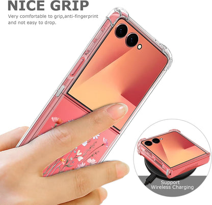 Floral Clear Case for Samsung Galaxy Flip 7 for Women Girls, Pretty Phone Cover for Galaxy  Flip7, Flower Design Cute Pattern Slim Soft Drop Proof Protective TPU Bumper Case