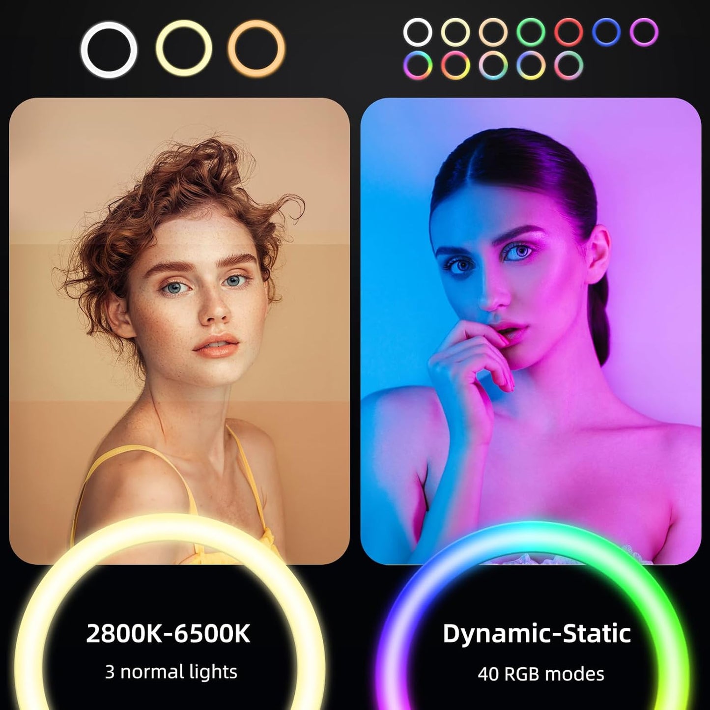 12 inch LED Ring Light with Tripod Stand & Phone Holder Tall 70'', Ringlight with Remote, Dimmable White/RGB Mode, Selfie Circle light for Phone Camera Filming Makeup Streaming
