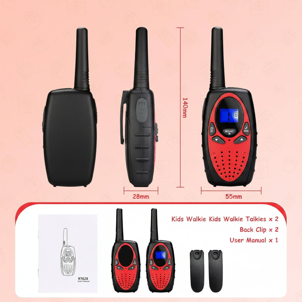 Walkie Talkies for Kids, Long Range VOX Keylock Children Toy Gifts for Birthday and Holiday, Easy to Use for Camping Hiking and Adventure (1 Pair, Red)