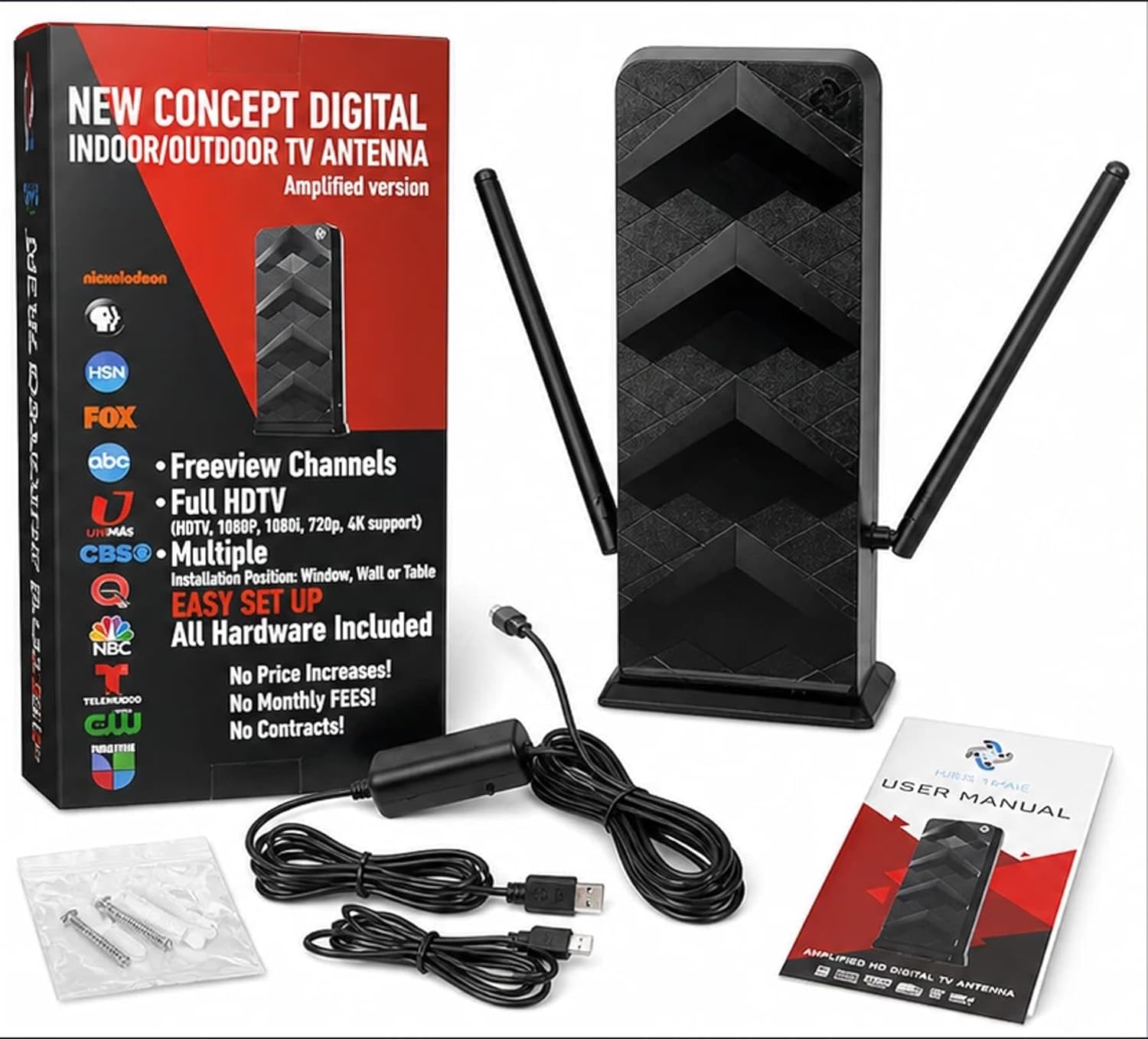 Freeview Digital TV Aerial Amplified Indoor Outdoor Antenna – Long Range HDTV Signal Booster for 4K & Full HD Channels – Compatible with Smart TVs, DVB-T/T2 Freeview, Portable Indoor or Outdoor Use
