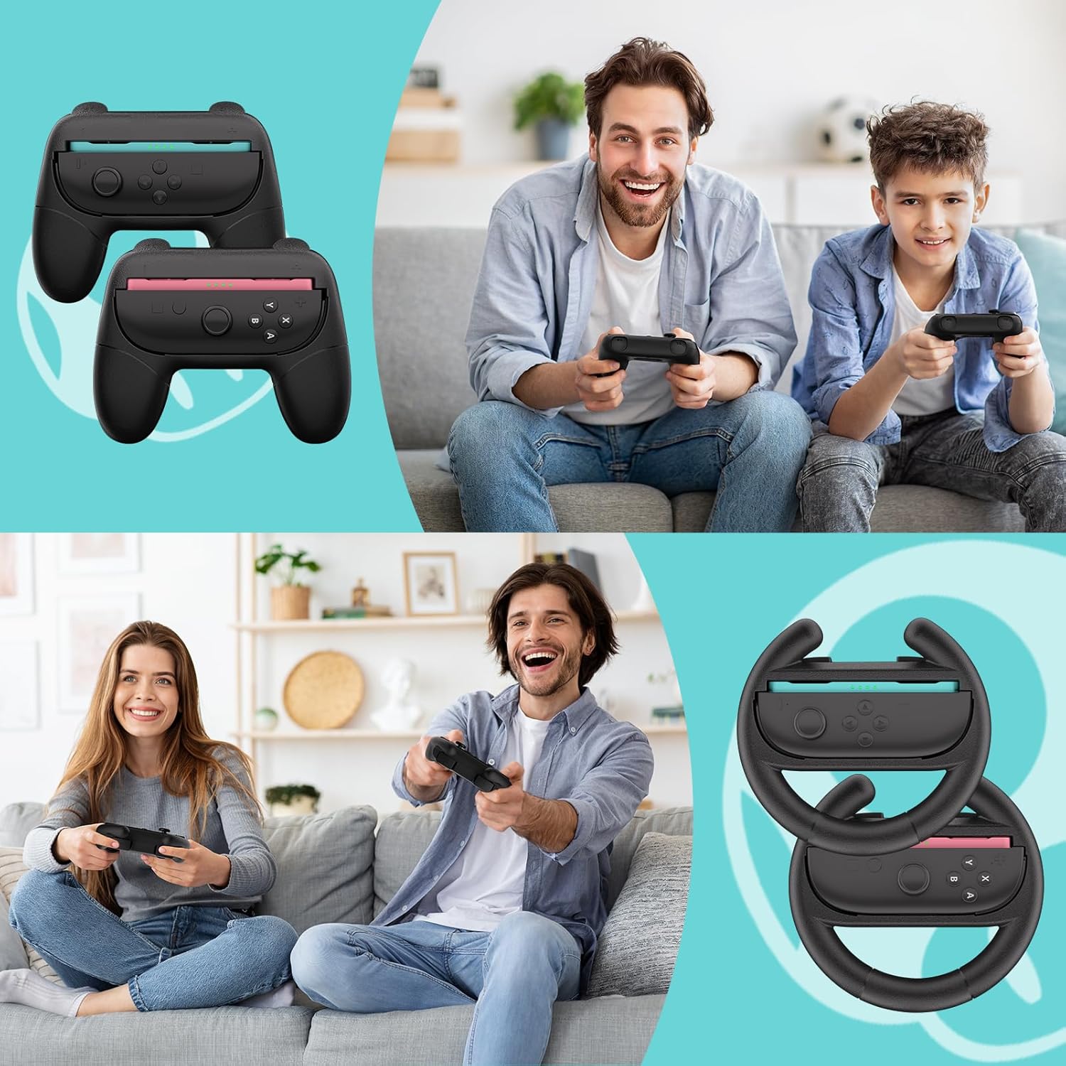 Steering Wheels for Nintendo Switch 2 Joy-Con Grip Racing Wheels for Mario Kart 8 Deluxe 4 in 1 Mario Kart Game Switch 2 Steering Wheel Grip Cover Joy-Con Controller Accessories