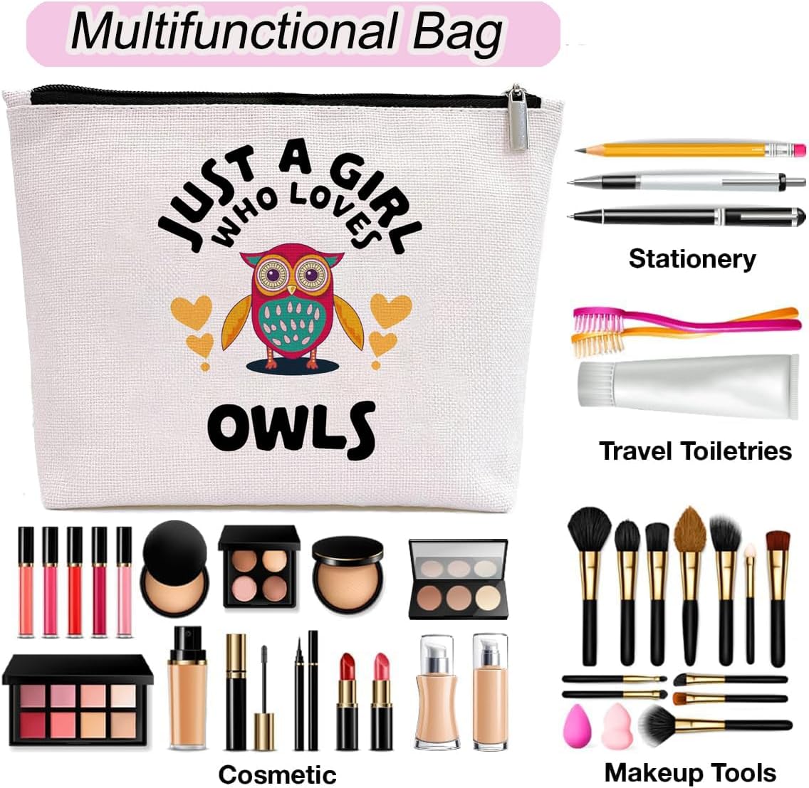 Owl Gifts for Her – Gifts for Owl Lover 4pcs Gift Set With Owl Cosmetic Bag, Bracelet, Socks,Stickers – Birthdays Holidays Gifts For women