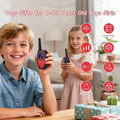 Walkie Talkies for Kids, Long Range VOX Keylock Children Toy Gifts for Birthday and Holiday, Easy to Use for Camping Hiking and Adventure (1 Pair, Red)