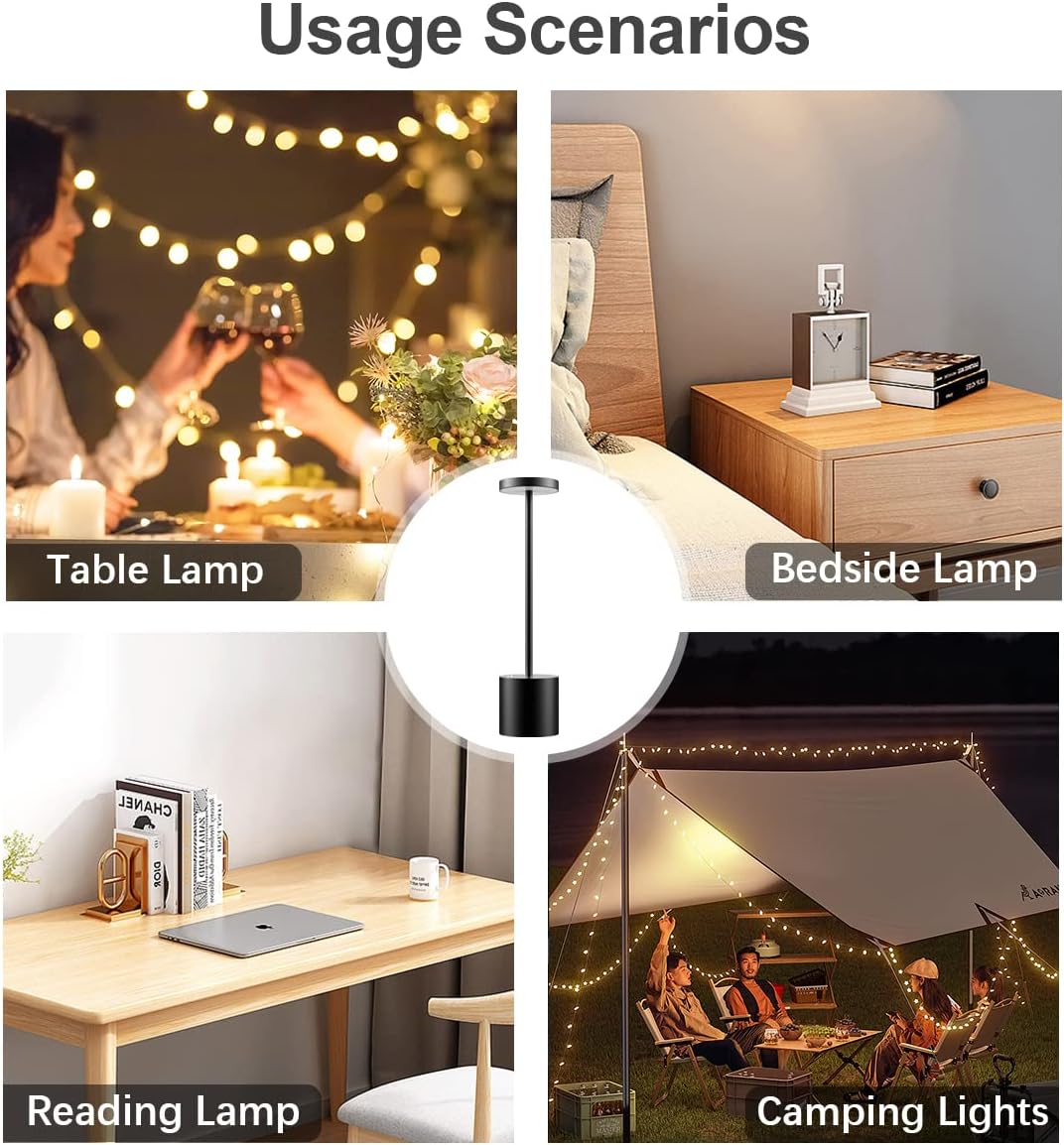 Rechargeable LED Table Lamp, 5000mAh Cordless Battery Operated Table Lamps, 3 Color Modes, USB Desk Light for Home, Dining, Bedside, Outdoor, Living Room -Black