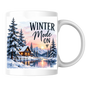 Winter Cabin Mug "Winter Mode On" Winter Mode On 325ml Ceramic Coffee Mug – Cozy Snowy Log Cabin with Winter Landscape, Sunset & River | Festive Holiday Gift | Fast Dispatch by UK Seller (M3402)