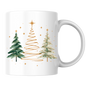 Watercolor Christmas Trees Mug "Minimalist Golden & Green Christmas Trees" Minimalist Golden & Green Christmas Trees 325ml Ceramic Coffee Mug–Watercolor Pine Trees with Gold Swirls & Star Toppers | Festive Holiday Gift | Fast Dispatch by UK Seller (M3413)