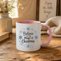 Magical Mug "Believe in the Magic of Christmas" Snowflake Wreath 325ml Ceramic Coffee Mug Festive Winter Holiday Tea Cup with Blue & Silver Snowflakes Gift | Available in Multicolours | Fast Dispatch by UK Seller (M1251)