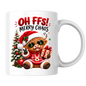 Christmas Highland Cow Mug "Oh FFS! Merry Chaos" Oh FFS! Merry Chaos 325ml Ceramic Coffee Mug – Cute Highland Cow with Santa Hat, Sunglasses, Christmas Sweater & Gift Box | Funny Holiday Gift | Fast Dispatch by UK Seller (M3366)