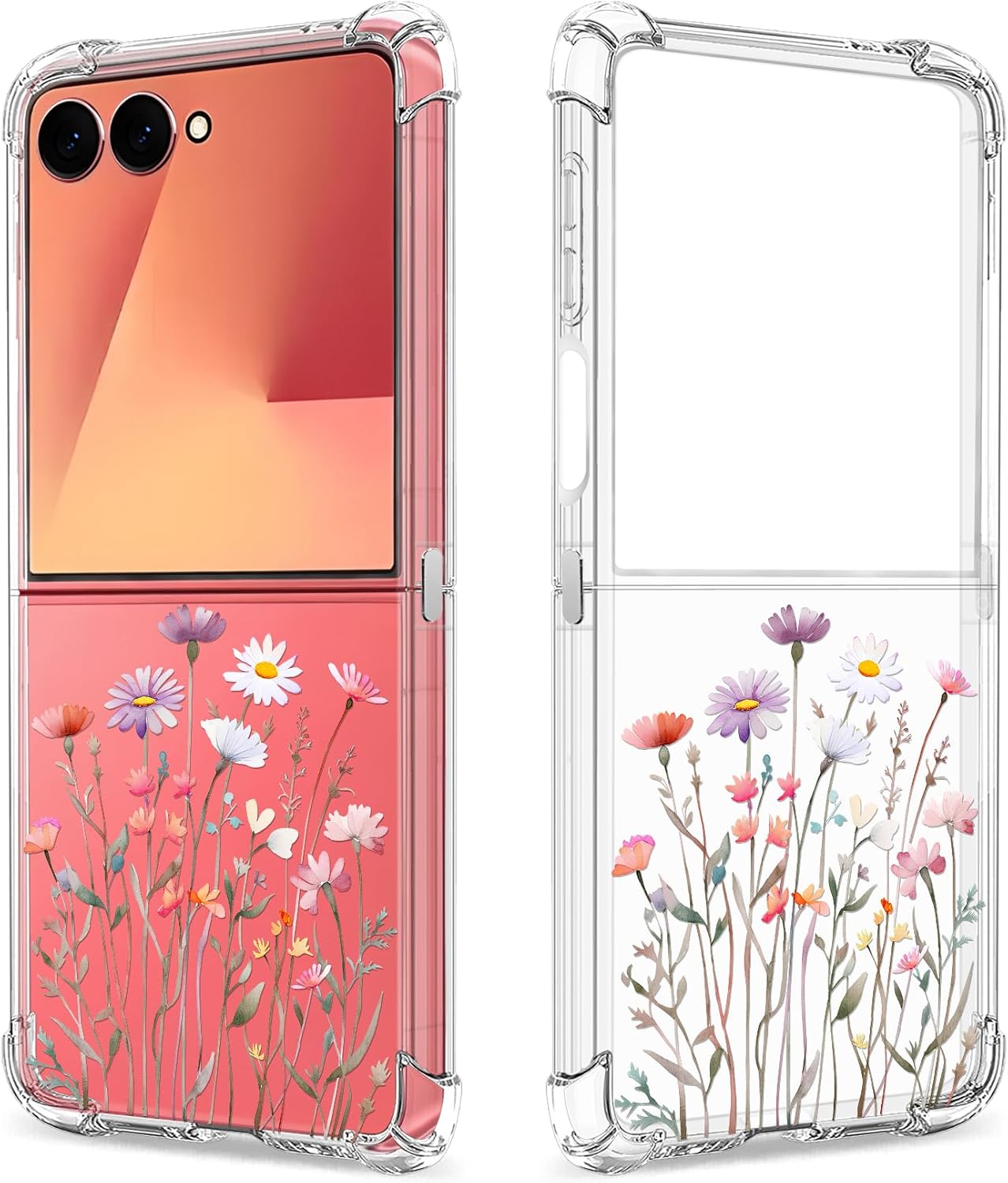 Floral Clear Case for Samsung Galaxy Flip 7 for Women Girls, Pretty Phone Cover for Galaxy  Flip7, Flower Design Cute Pattern Slim Soft Drop Proof Protective TPU Bumper Case