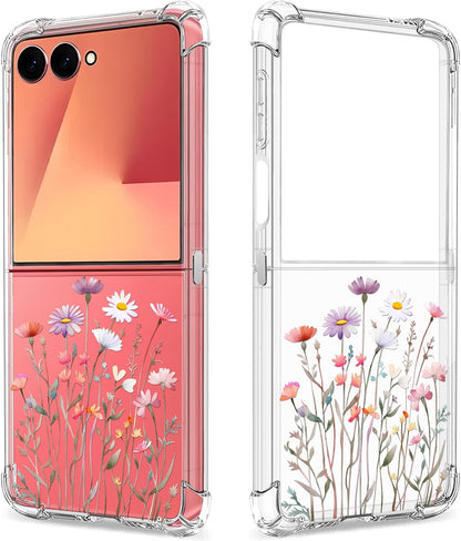 Floral Clear Case for Samsung Galaxy Flip 7 for Women Girls, Pretty Phone Cover for Galaxy  Flip7, Flower Design Cute Pattern Slim Soft Drop Proof Protective TPU Bumper Case