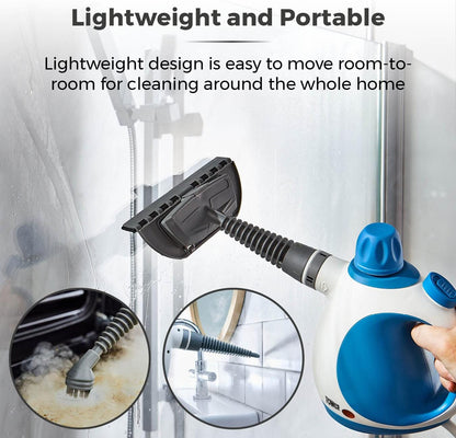 Tower THS10 Handheld Steam Cleaner, Includes Crevice Tool, Flexible Hose, 1050 W, Brush Tool, Microfiber Cloth, Blue, 250 ml Capacity