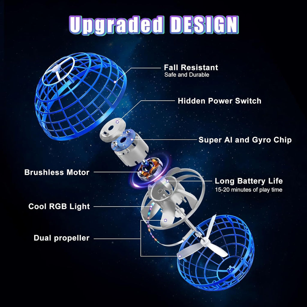 Flying Ball Orb Toys 2026, Hover Ball Pro Flying Spinner Toy, UFO RGB Cool Stuff Globe Orbit Magic Boomerang Hand Controller Mini Drone form Kids
