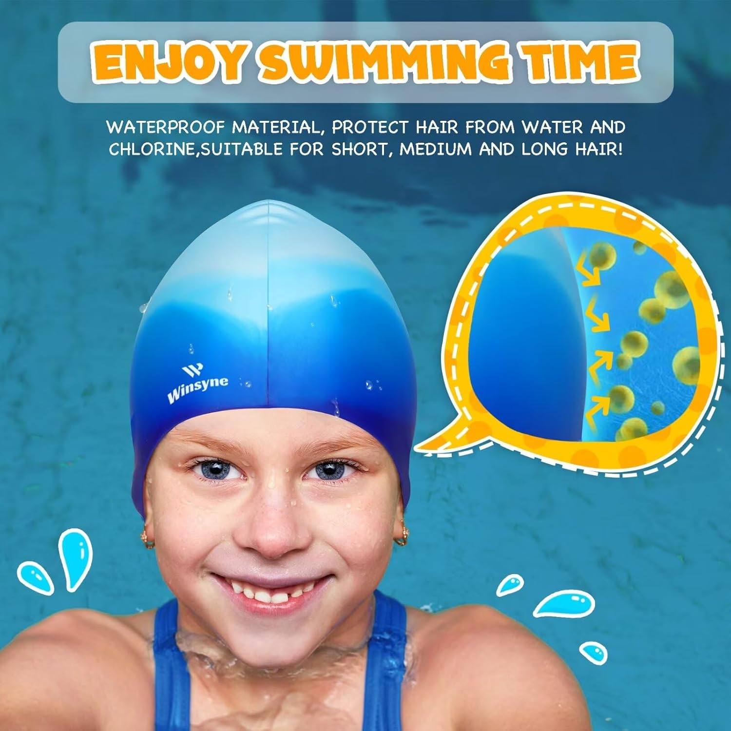 3-Pack Kids Swim Caps for Boys and Girls, Unisex Silicone Swimming Caps for Children Ages 3–15, Waterproof Swim Caps for Short or Long Hair to Help Keep Hair Dry