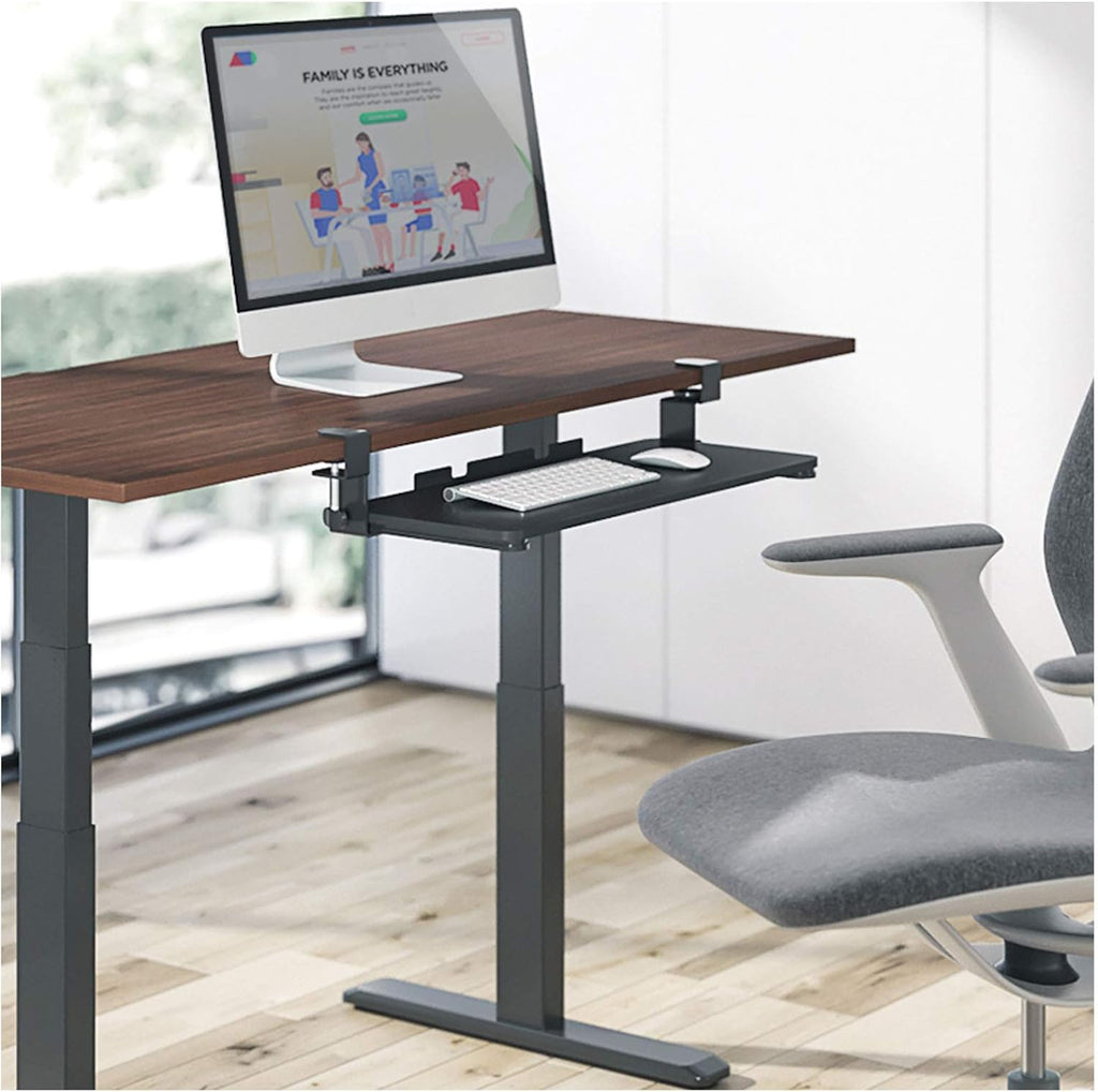 Keyboard Tray Under Desk w/Ball-Bearing Slides, Platform Tray Under Table Desk Mount Drawer, No Screw into Desk, Office to Save Space