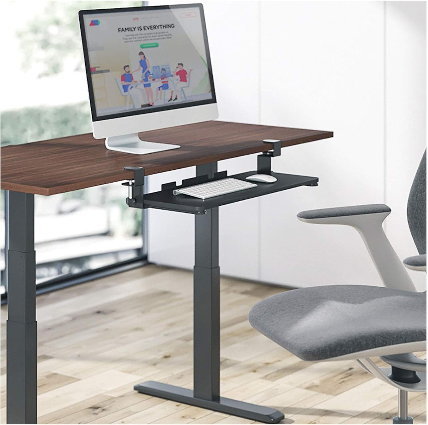 Keyboard Tray Under Desk w/Ball-Bearing Slides, Platform Tray Under Table Desk Mount Drawer, No Screw into Desk, Office to Save Space