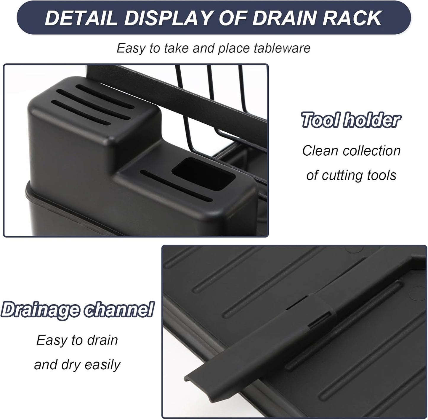 2 Tier Dish Drying Rack,Utensil Holder Kitchen Dish Organizer Shelf With Chopsticks And Chopping Board Holder,Over Sink Kitchen Counter Organizer For Plates Bowls And Cups Black