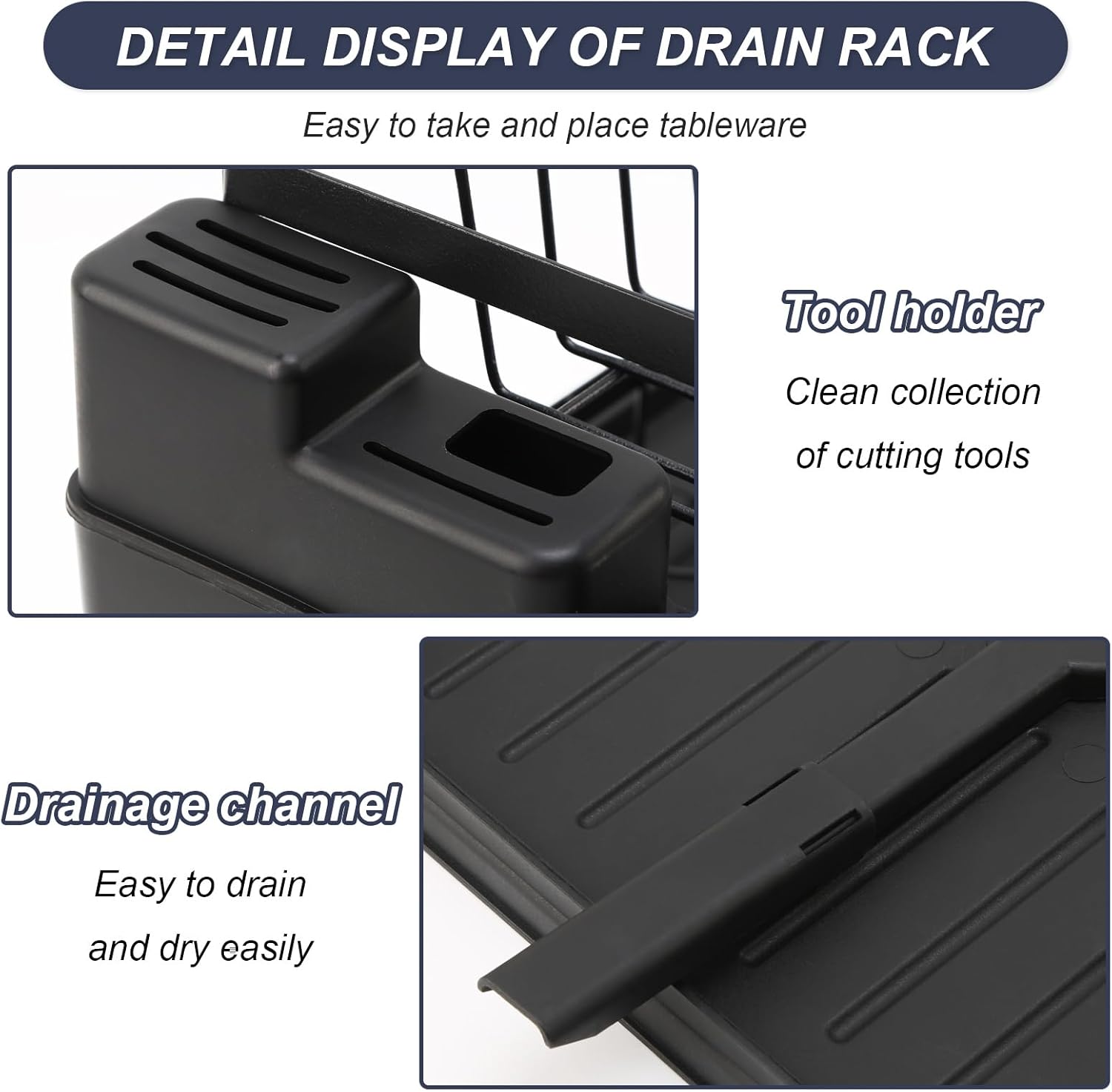 2 Tier Dish Drying Rack,Utensil Holder Kitchen Dish Organizer Shelf With Chopsticks And Chopping Board Holder,Over Sink Kitchen Counter Organizer For Plates Bowls And Cups Black