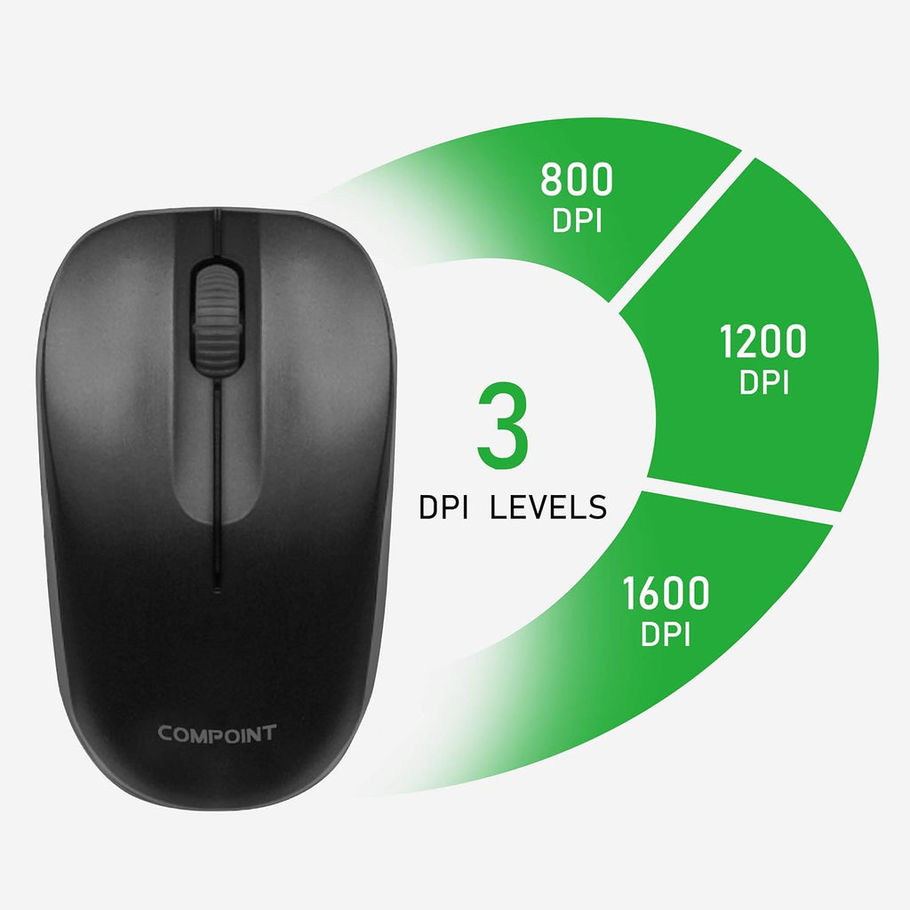 Wireless Mouse with Mini USB Receiver - Optical Cordless Mouse for Laptop, Computer, Macbook, Gaming, Working - 2.4Ghz Small Silent Black Portable Mouse Up To 10m with USB Adaptor