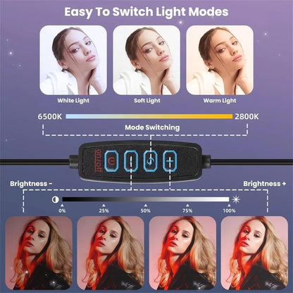 Ring Light with Tripod Stand & Phone Holder Tall 2m, 12 inch LED Ringlight Selfie Cicle Light Desk with Phone Clip for Camera, Video, Makeup, YouTube, TikTok