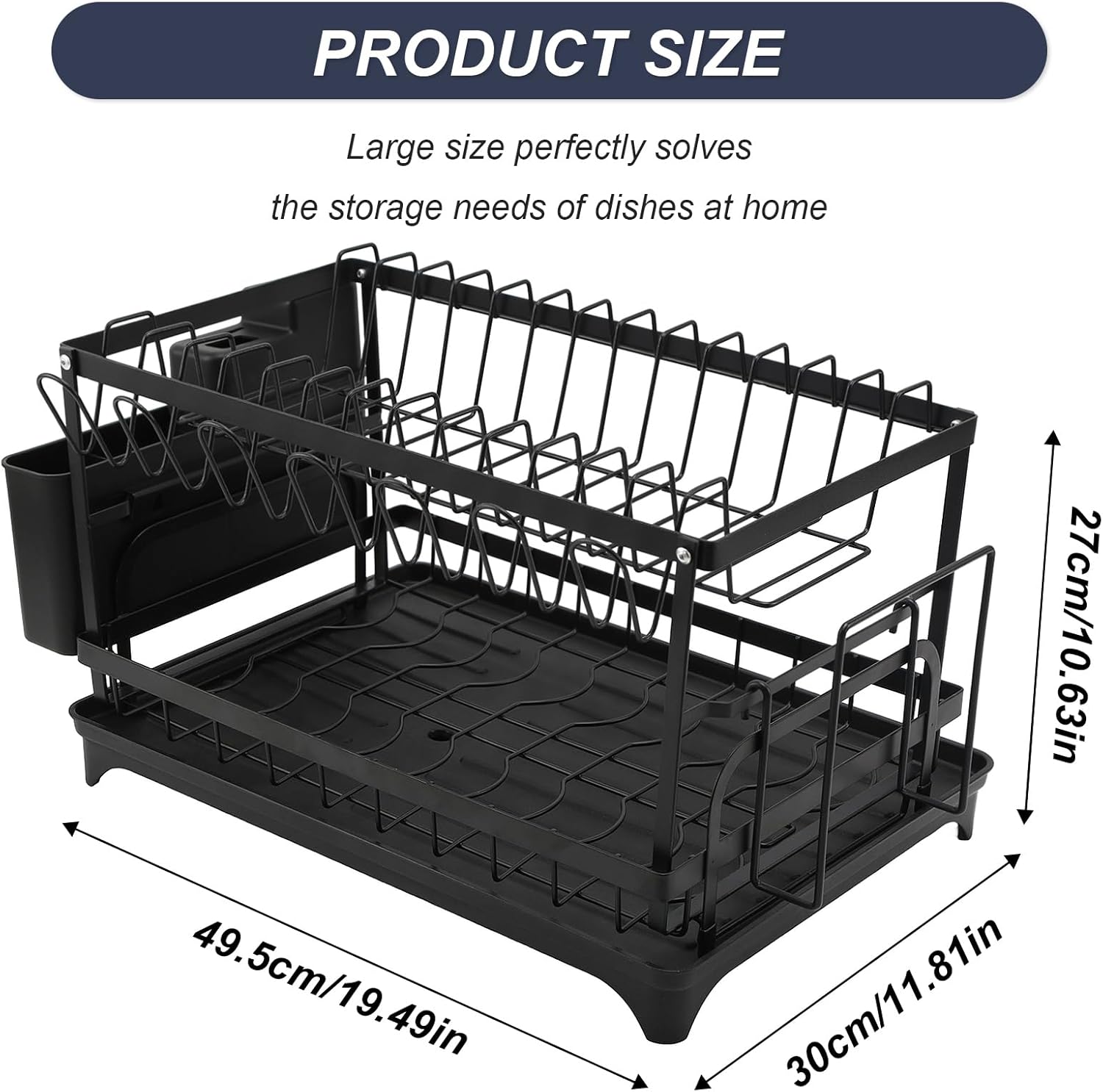 2 Tier Dish Drying Rack,Utensil Holder Kitchen Dish Organizer Shelf With Chopsticks And Chopping Board Holder,Over Sink Kitchen Counter Organizer For Plates Bowls And Cups Black