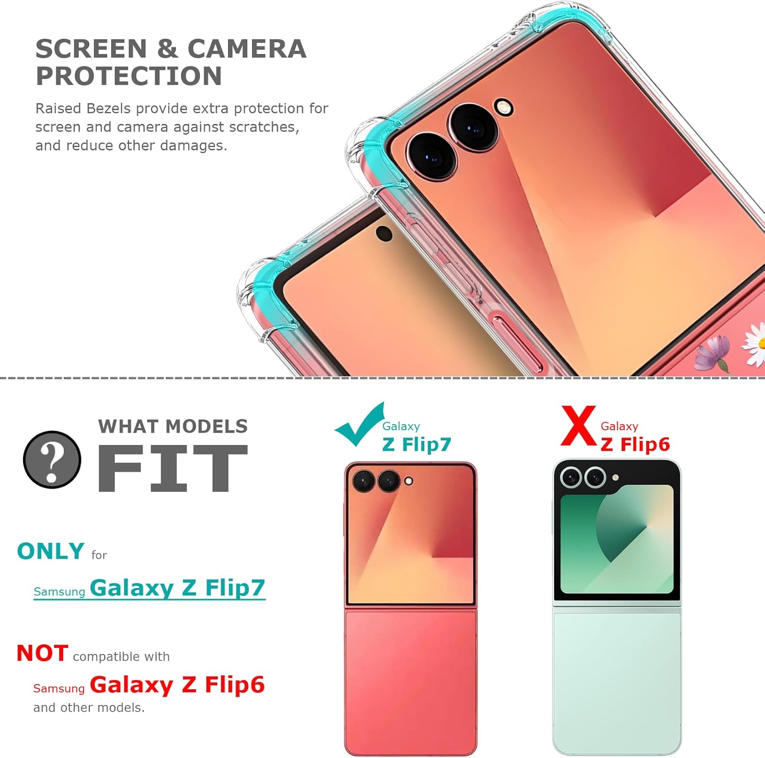 Floral Clear Case for Samsung Galaxy Flip 7 for Women Girls, Pretty Phone Cover for Galaxy  Flip7, Flower Design Cute Pattern Slim Soft Drop Proof Protective TPU Bumper Case