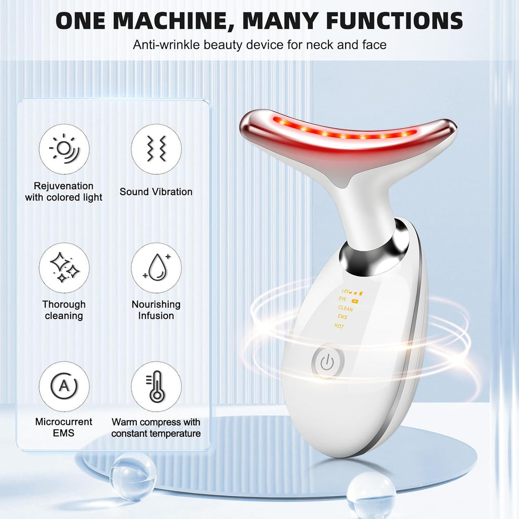 Face Massager, LED Light EMS Facial Sculptor with 3 Modes 45°C Guasha Tool Face Massager Facial Lifting Device Jaw Trainer, Firming Anti Wrinkle Neck Eye Massager Double Chin Reducer