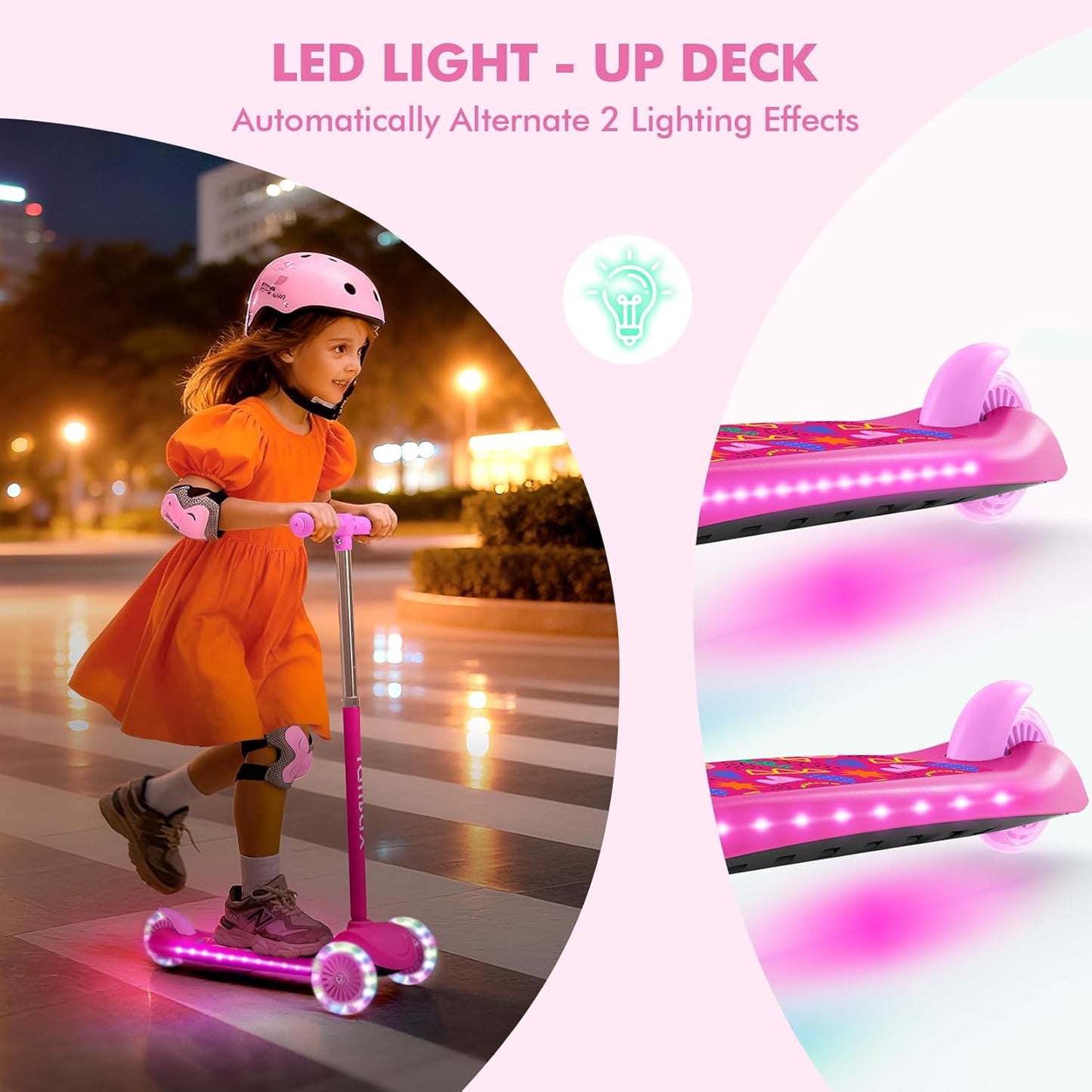 Kids Scooter for Ages 3-5, Toddler Scooter with Light-Up Deck and Wheels, Adjustable 4-Level Height 3-Wheel Scooters for Kids, Lean-to-Steer Design