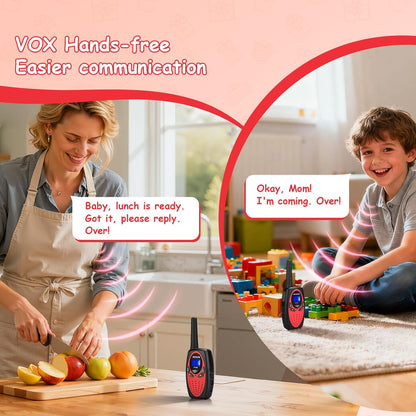 Walkie Talkies for Kids, Long Range VOX Keylock Children Toy Gifts for Birthday and Holiday, Easy to Use for Camping Hiking and Adventure (1 Pair, Red)