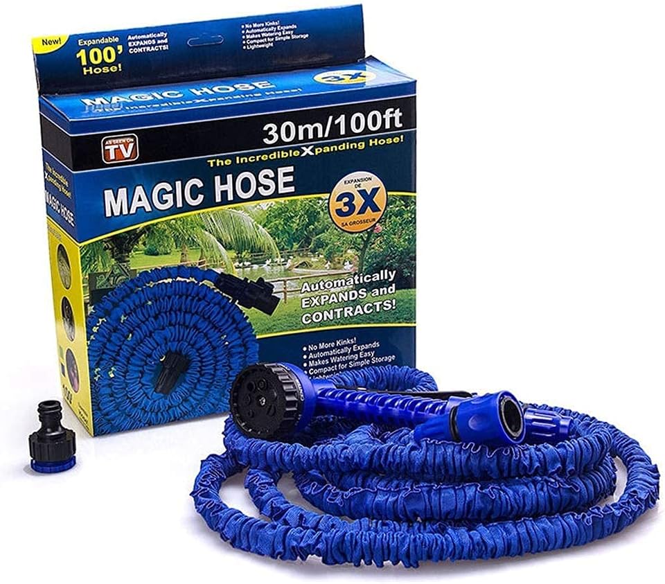 100ft Garden Hose Pipe 3 Times Expanding Flexible Light Weight Hose Pipes Reel with 7 Prayer for Washing Car/Watering Flowers/Vegetables/Cleaning Windows Car Wash Hose