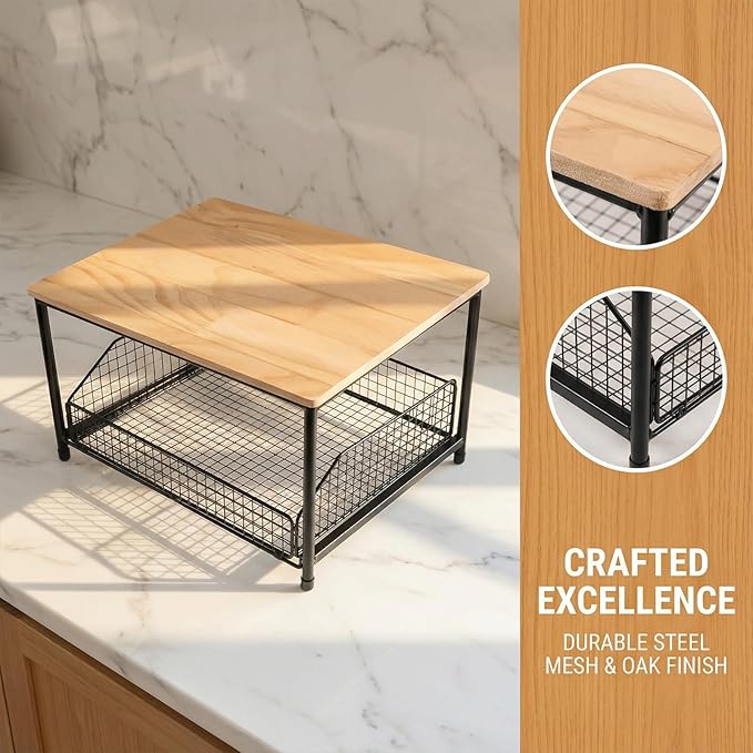 Microwave Stand Countertop with Metal - Kitchen Storage Shelf for Microwave Air Fryer Rice Cooker