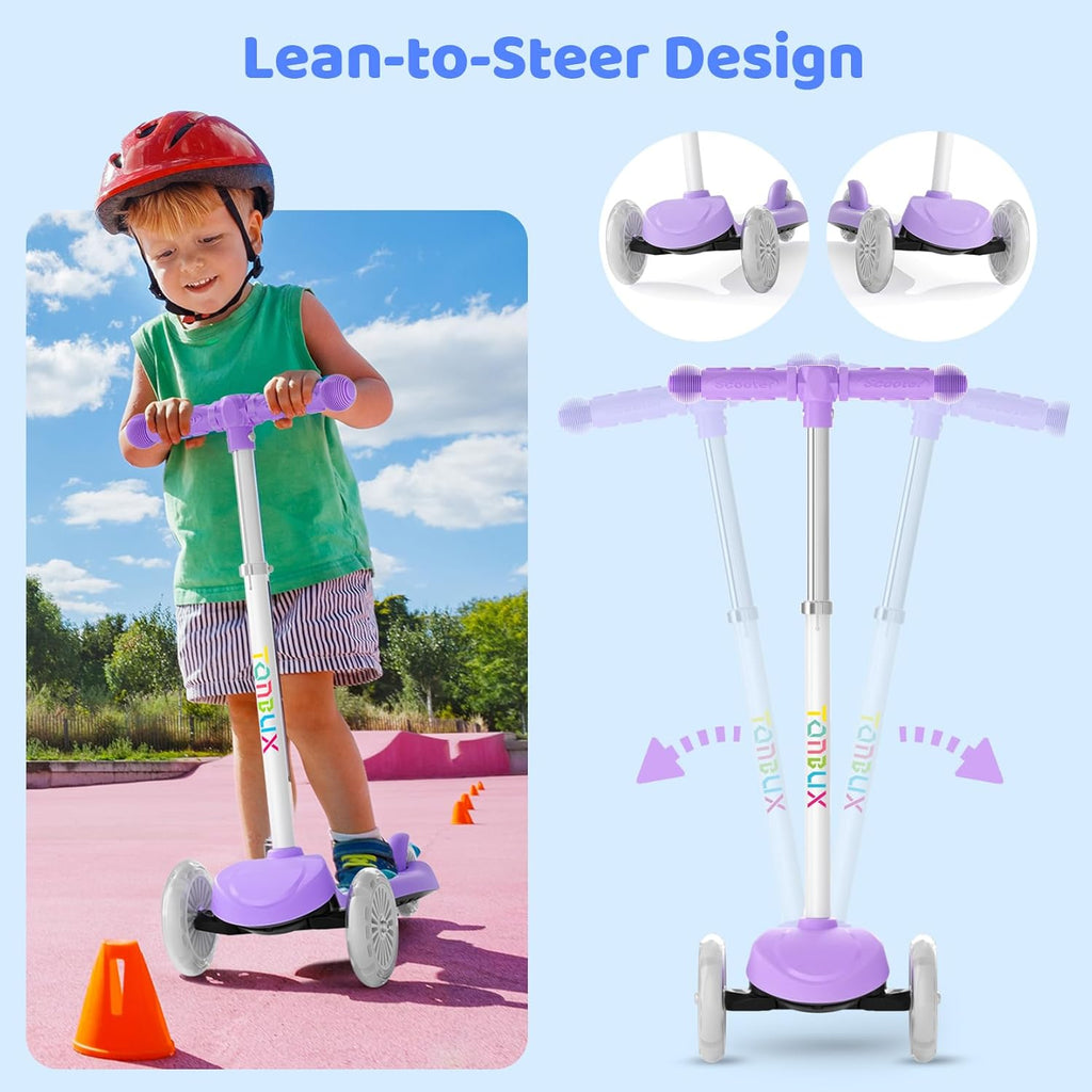 Kids Scooter for Ages 3-5, Toddler Scooter with Light-Up Deck and Wheels, Adjustable 4-Level Height 3-Wheel Scooters for Kids, Lean-to-Steer Design