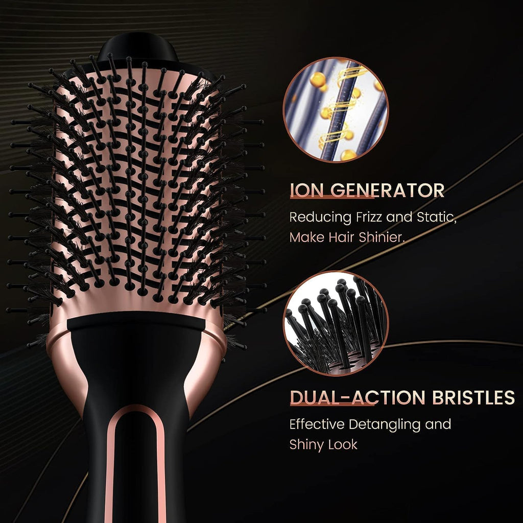 Hot Air Brush 1000W 4 in 1 Styler, One Step Volumizer, Salon Blow Dryer for Straight & Curling Hair, Dual Voltage 110V-120V/220V-240V Ionic