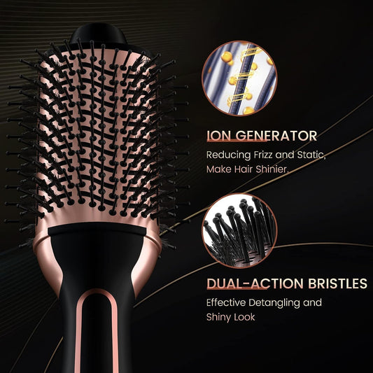 Hot Air Brush 1000W 4 in 1 Styler, One Step Volumizer, Salon Blow Dryer for Straight & Curling Hair, Dual Voltage 110V-120V/220V-240V Ionic