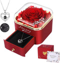 Preserved Red Real Rose with I Love You Necklace in 100 Languages-Eternal Flowers Rose Gifts for Women Mum Wife Girlfriend on Christmas Valentines Day Mothers Day Anniversary Birthday
