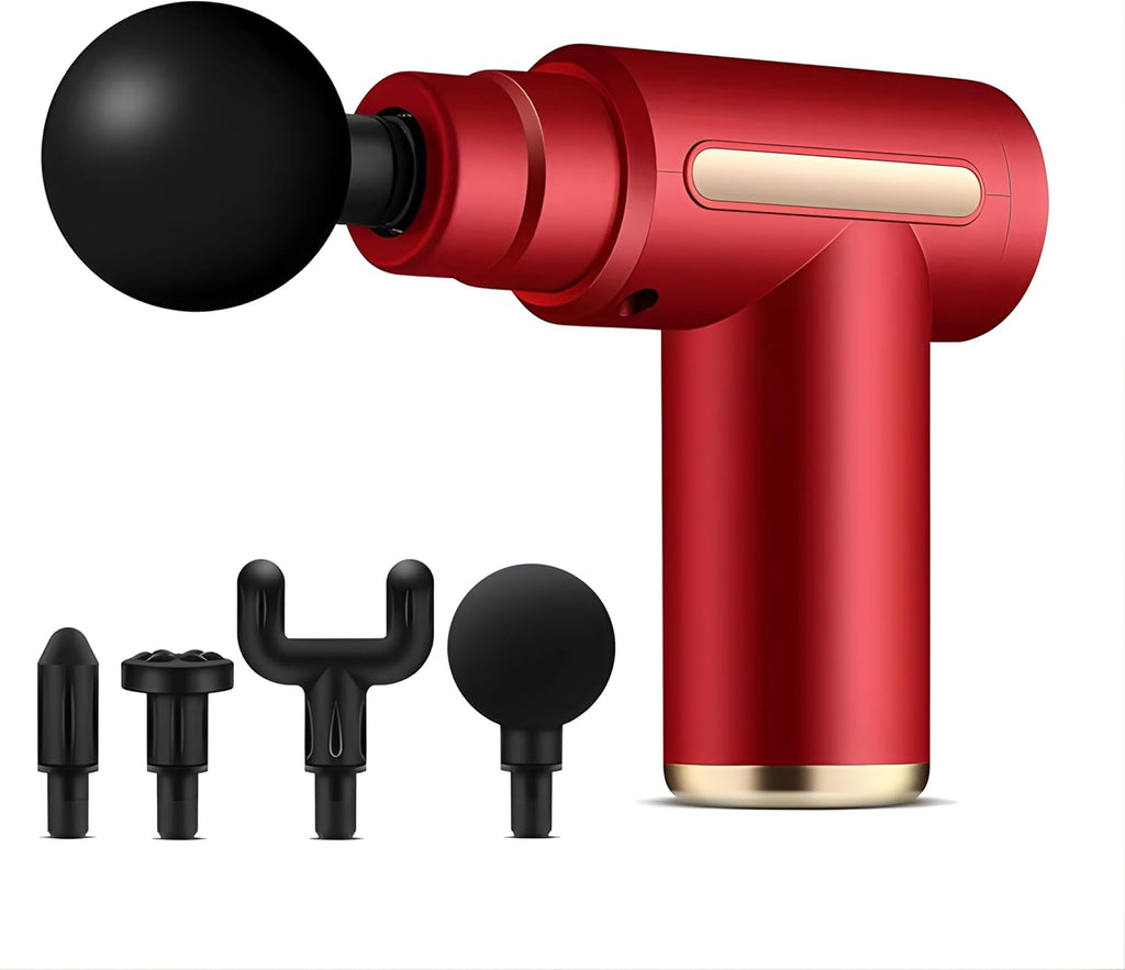 Massage Gun Deep Tissue for Pain Relief with 4 Massage Heads & 6 Speeds Screen, Electric Mini Handheld Body Massager for Any Pain Relief, Best Gifts for Dad and Mom/him/her on Birthday/Party (Red)
