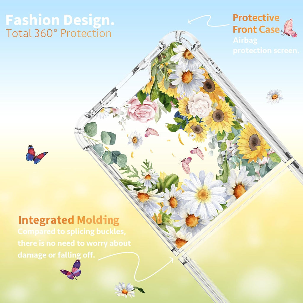Samsung Galaxy Z Flip 7 Case 5G Flower Slim Anti-Drop Shockproof Protective Soft Shockproof Clear Phone Protective Covers 6.85 Inch for Women
