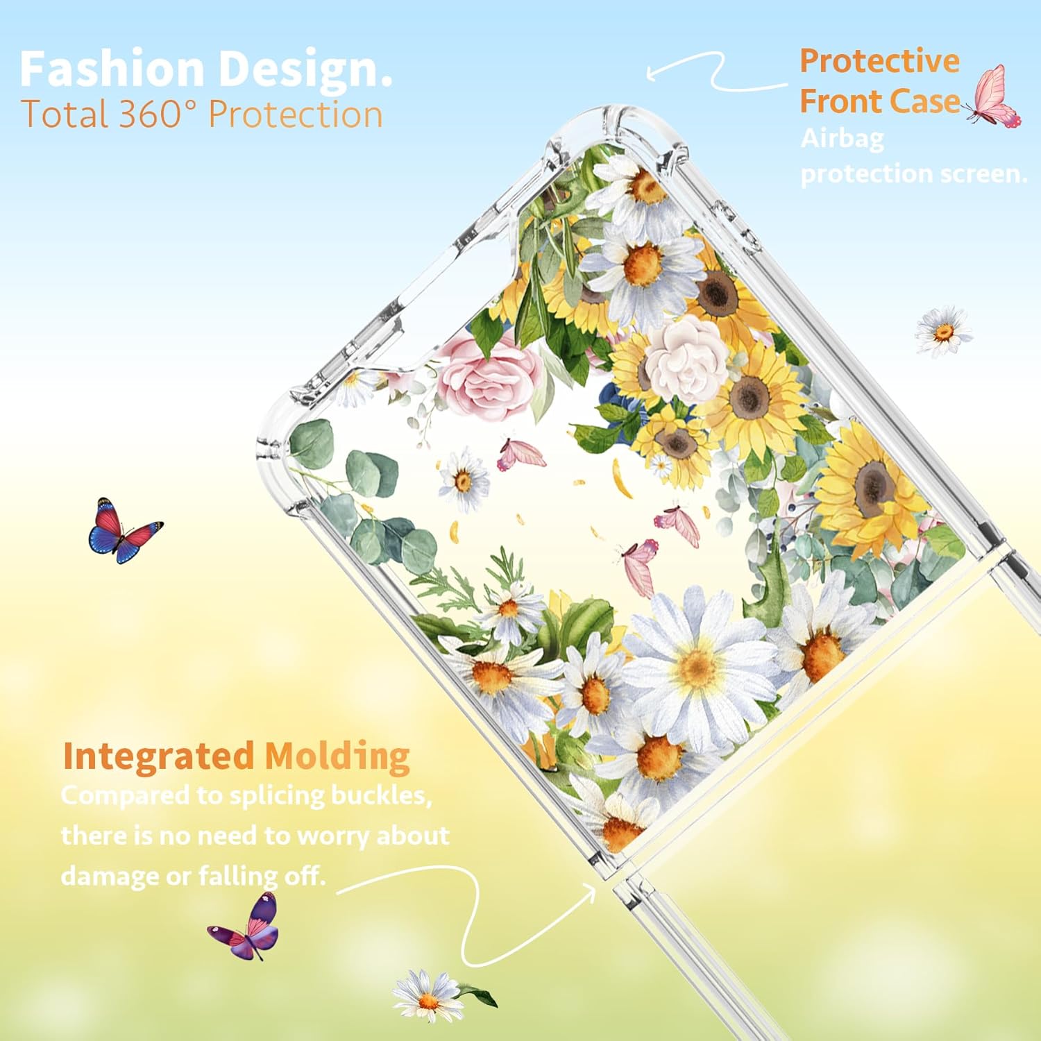 Samsung Galaxy Z Flip 7 Case 5G Flower Slim Anti-Drop Shockproof Protective Soft Shockproof Clear Phone Protective Covers 6.85 Inch for Women