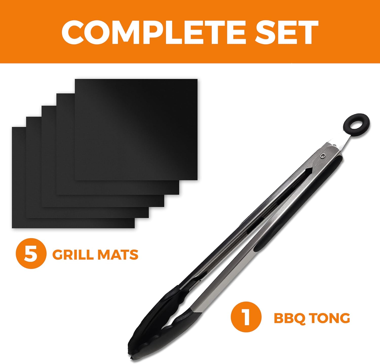BBQ Grill Mat With Tongs - (5 Pack) Non-Stick Barbecue Grill & Cooking Mats for Grilling on Gas, Charcoal, Oven & Electric Grills